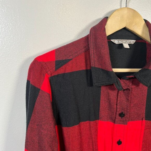 Athleta Heat Gen Flannel 2.0 Shirt Size Medium Canyon Red Black Buffalo Check - Picture 4 of 11